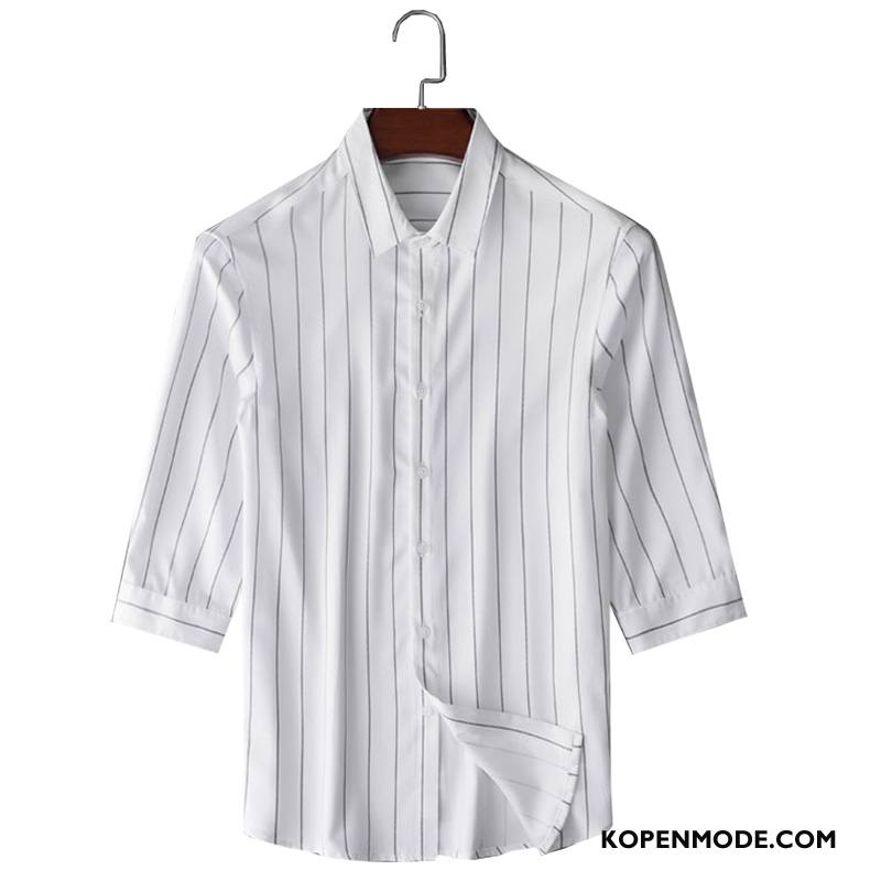 Overhemden Heren Mini Mouw Casual Mode Streep Voorjaar Wit