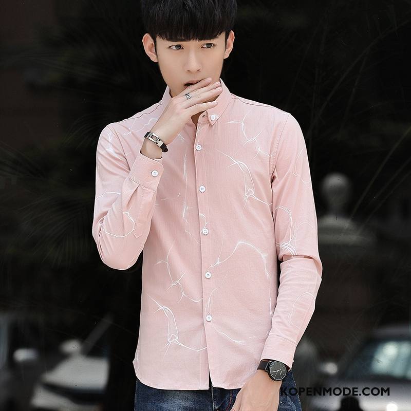 Overhemden Heren Nieuw Slim Fit Mannen Trend Jeugd Herfst Roze