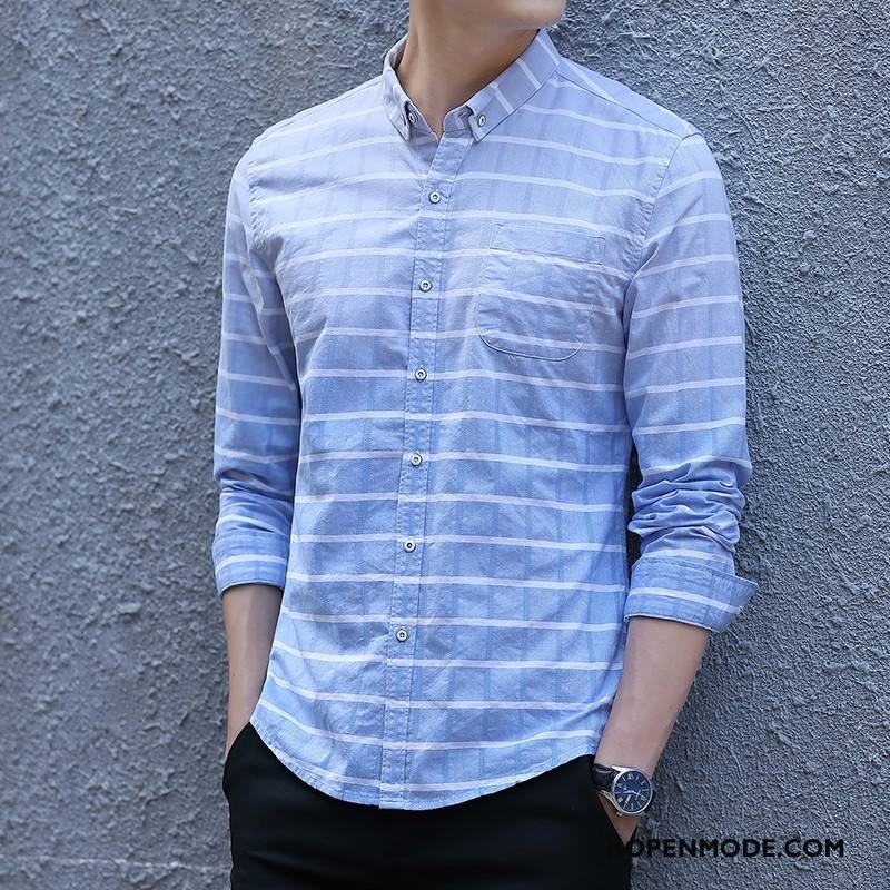 Overhemden Heren Slim Fit Geruit Bedrijf Mannen Trend Kunst Blauw