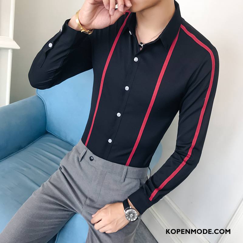 Overhemden Heren Werkkleding Trend Student Mooi Lange Mouwen Onderhemd Zwart