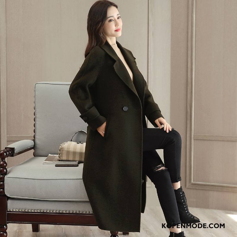 Overjas Dames Elegante 2018 Winter Dunne Jas Wol Mode Legergroene Effen Kleur