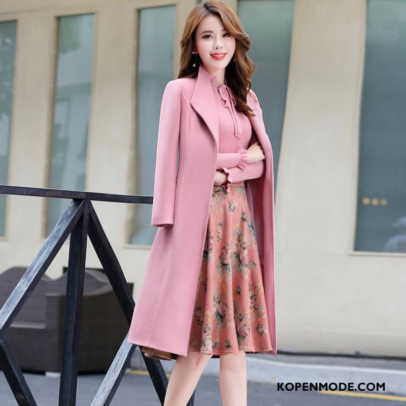 Overjas Dames Elegante Mode Casual Zuiver Lange Mouwen Trend Effen Kleur Roze Huidskleur