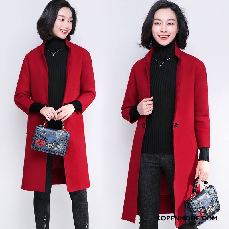 Overjas Dames Herfst Straat Mode Trend Elegante Jas Wol Rood