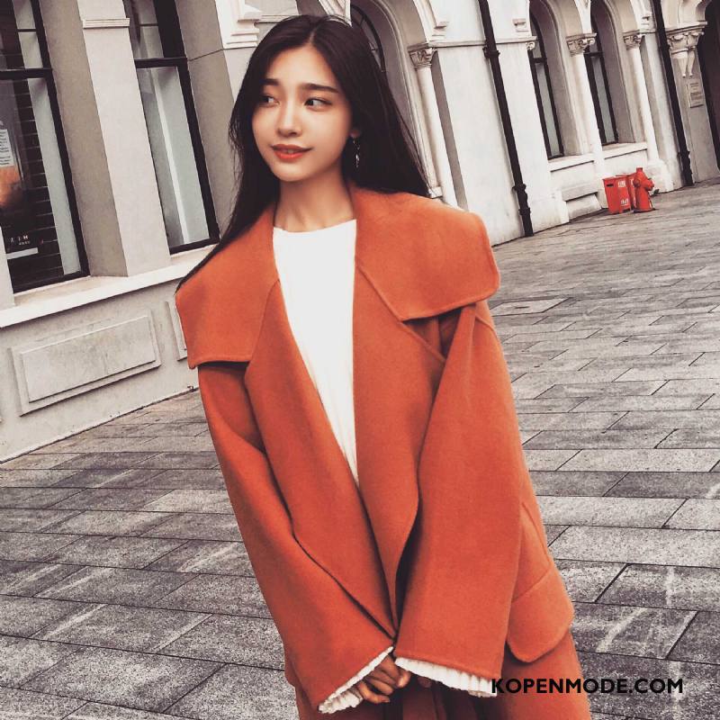Overjas Dames Jas Wol Slim Fit Pak Zoet Winter Mode Rood Oranje