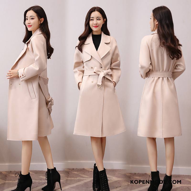 Overjas Dames Lang Lange Mouwen Winter Trend Elegante Pak Beige