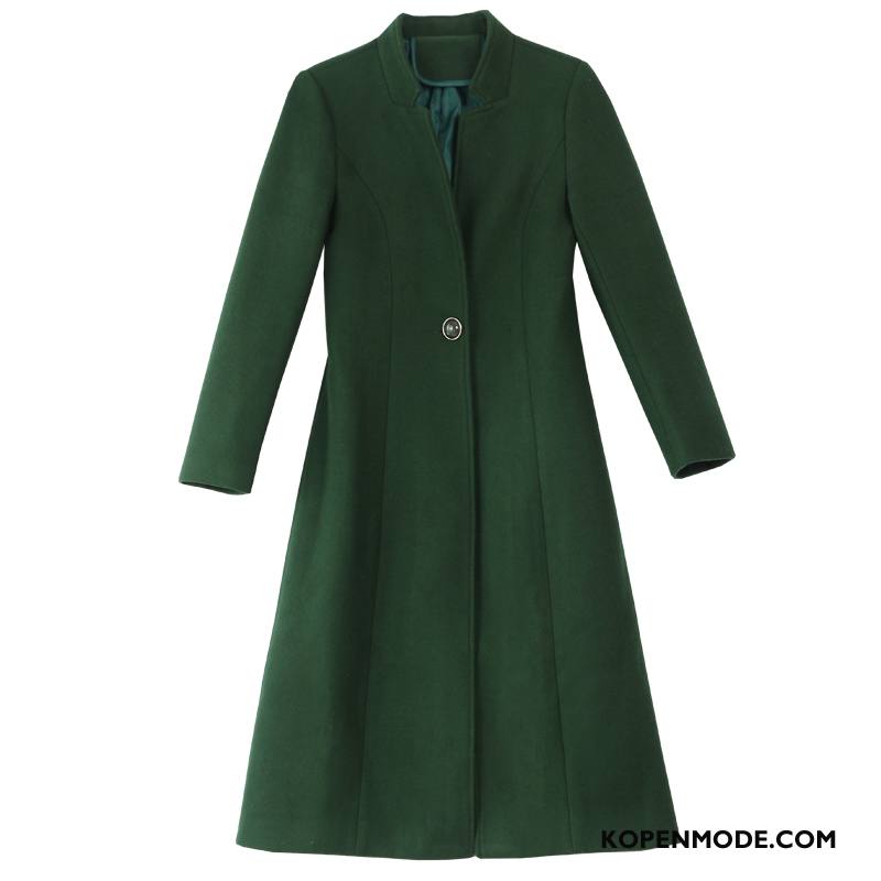 Overjas Dames Mode Elegante Lang Comfortabele Jas Wol Herfst Legergroene