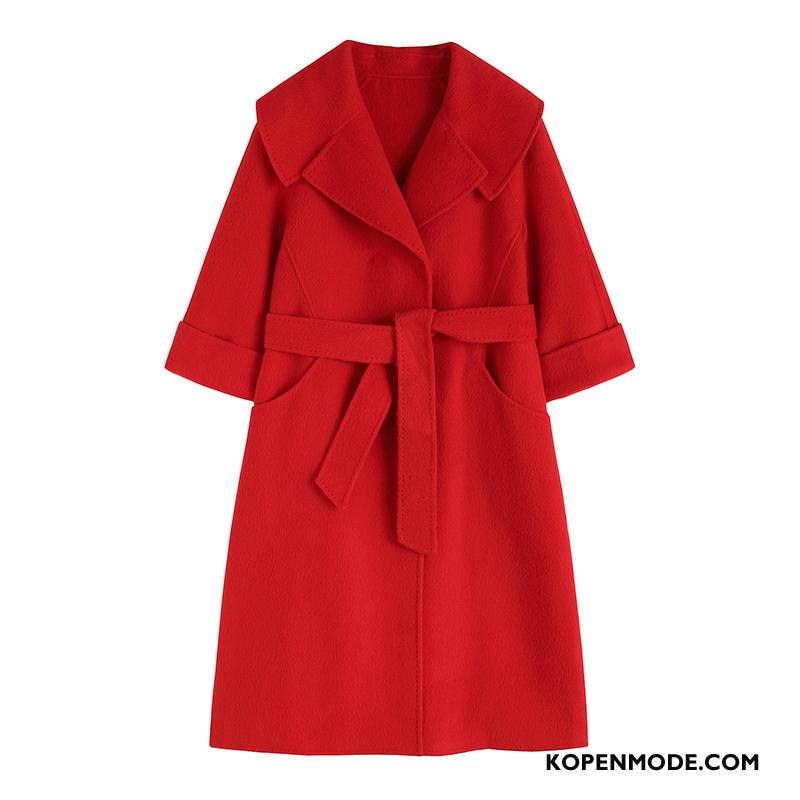 Overjas Dames Nieuw Groot Wol Mode Omkeerbaar Rood