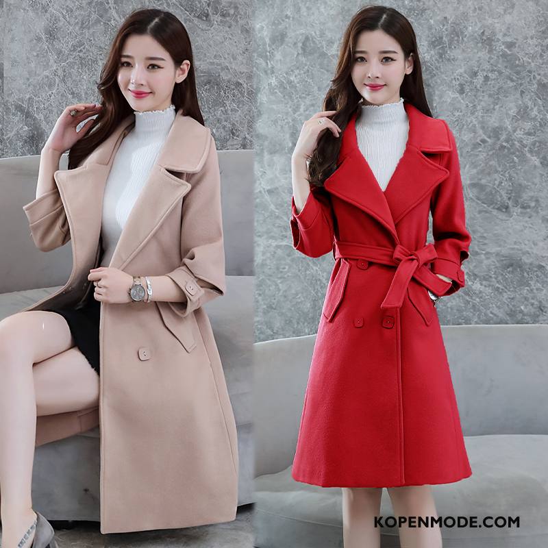 Overjas Dames Winter Jas Wol 2018 Mode Casual Lang Rood