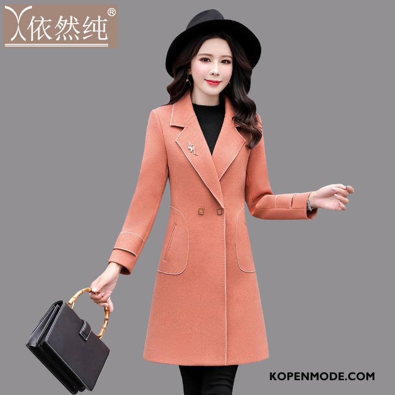 Overjas Dames Winter Vrouwen Jas Wol Lang Herfst Wollen Doek Oranje