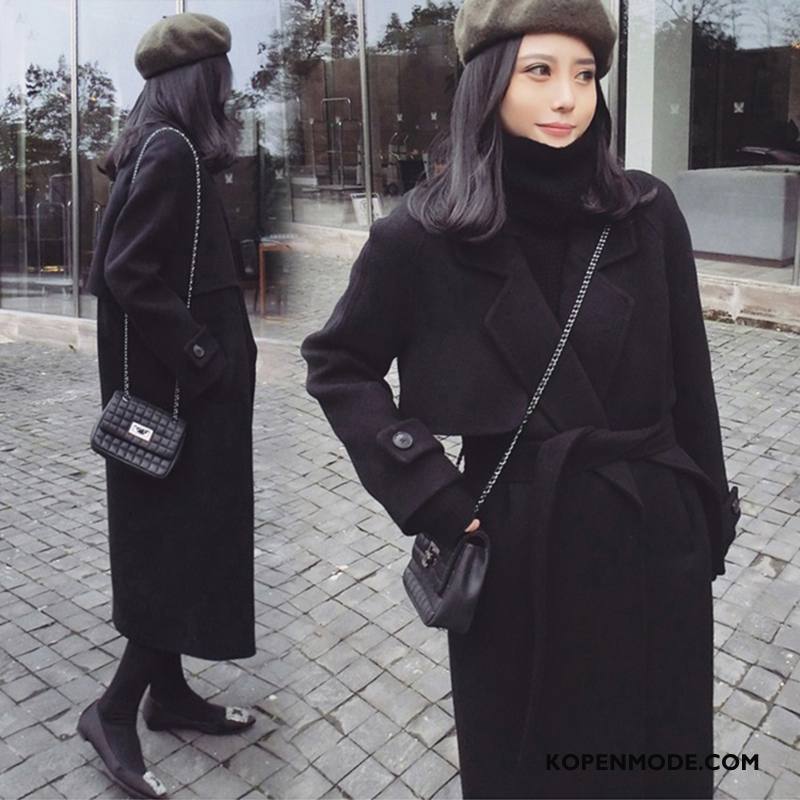 Overjas Dames Zoet Mode Winter Eenvoudige Dunne Elegante Zwart