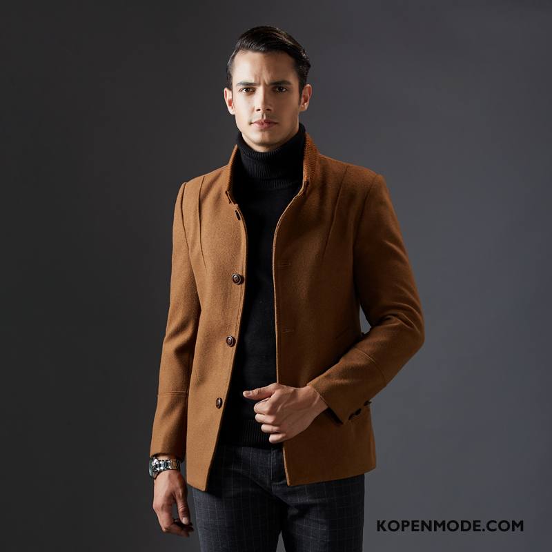 Overjas Heren Jas Wol Casual Kort Bedrijf Licht Bruin