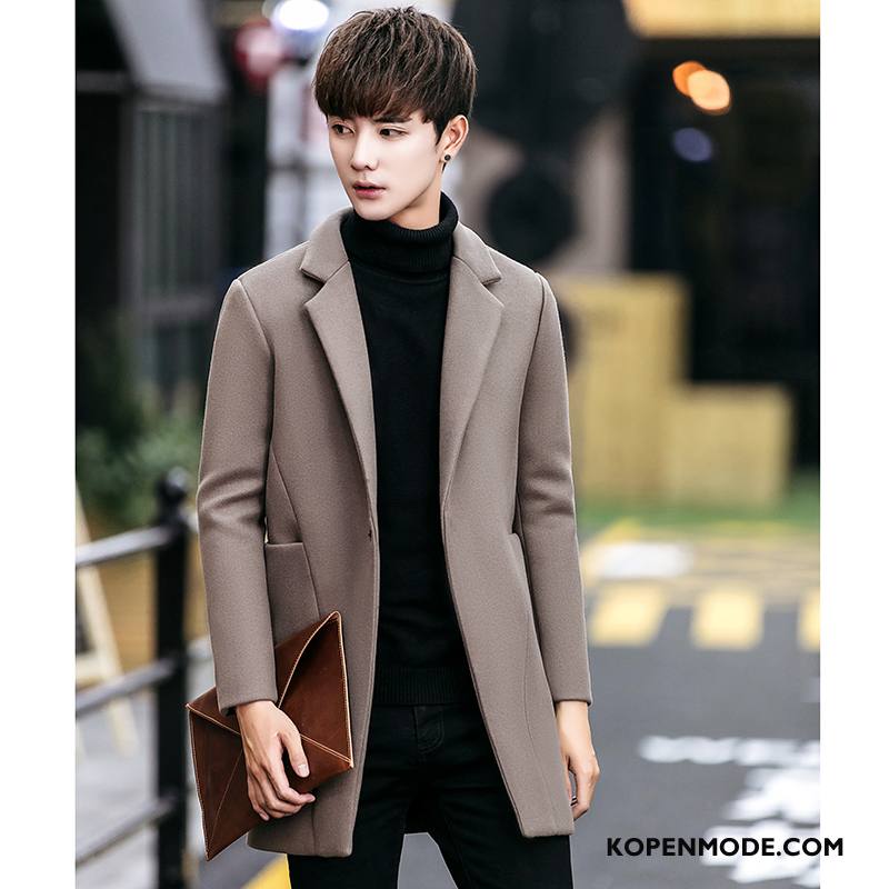 Overjas Heren Winter Jas Wol Trend Mannen Losse Herfst Kaki