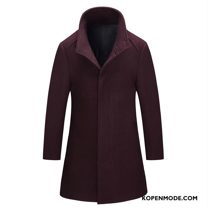 Overjas Heren Wol 2018 Mannen Winter Trenchcoat Jas Wol Rode Wijn