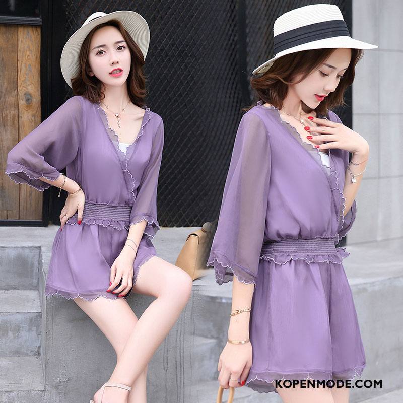 Pakken Dames Casual Zomer Kant Mouw Elegante Mode Purper