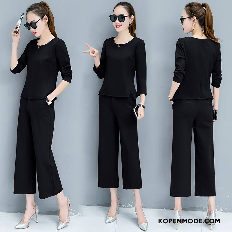 Pakken Dames Twee Stukken Elegante Mode Eenvoudige 2018 Casual Zwart