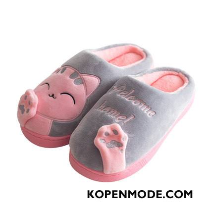 Pantoffels Dames Mooie Spotprent Zachte Zolen Antislip Pluche Lovers Grijs