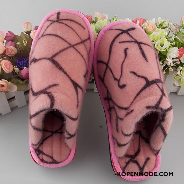 Pantoffels Dames Warm Katoen Binnen Schoenen Herfst Langs Roze
