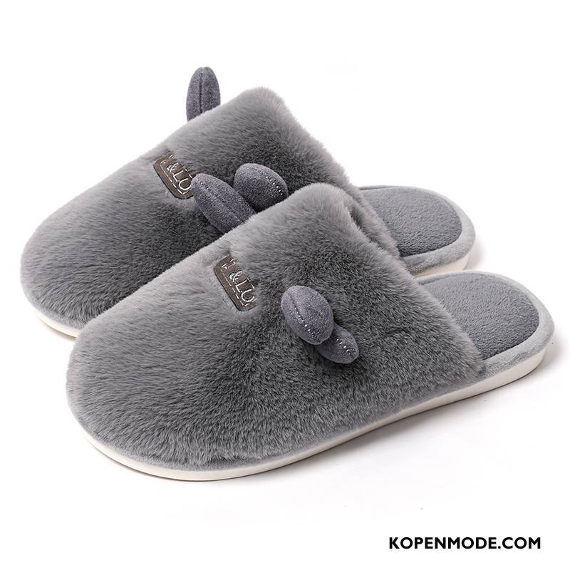 Pantoffels Heren Mannen Slippers Lovers Antislip Katoen Winter Grijs