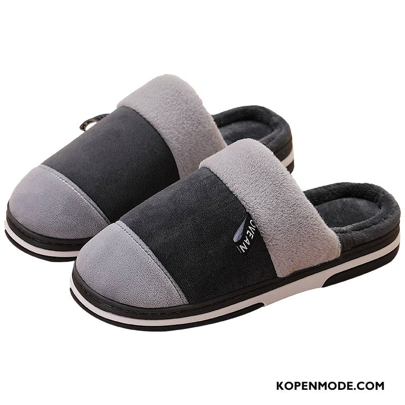 Pantoffels Heren Warm Mannen Slippers Grote Maten Katoen Antislip Zwart