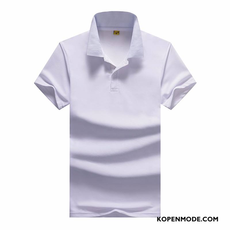 Polo Heren Korte Mouw Zomer Trend Revers Slim Fit Mannen Wit