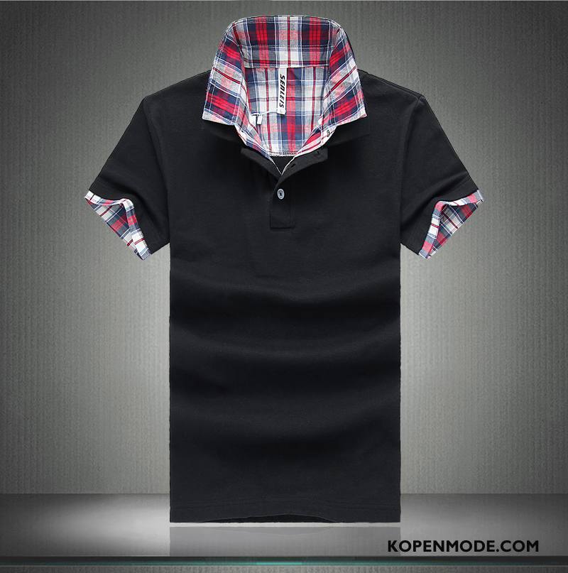 Polo Heren Mannen T-shirts Katoen Populair Trend Revers Effen Kleur Zwart