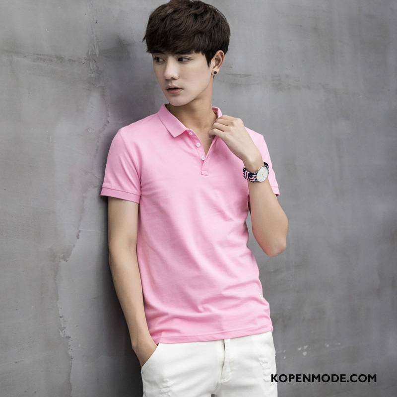 Polo Heren Revers Casual Mode Roze Rood Effen Kleur