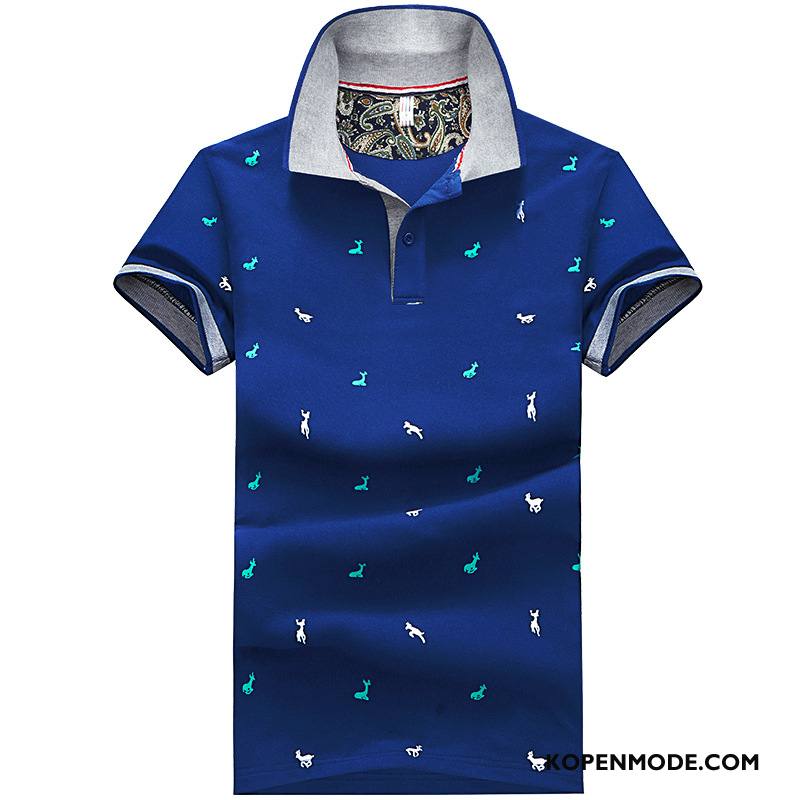 Polo Heren Zomer Mini Hertachtigen Kort Halve Mouw Ronde Hals Donkerblauw Effen Kleur