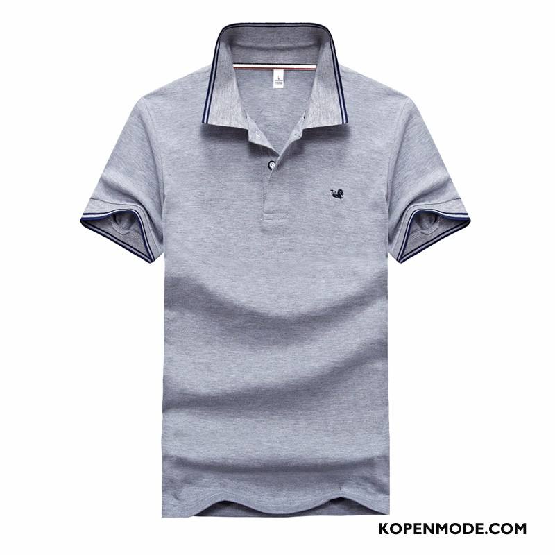 Polo Heren Zomer T-shirts Korte Mouw Mannen Losse Revers Effen Kleur Grijs