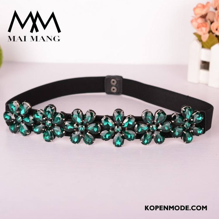 Riemen Dames Fijne Bloemen Vrouwen Trend Mode Strass Groen