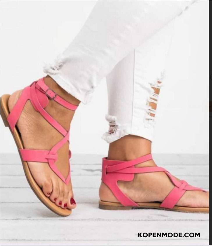 Sandalen Dames Bandjes Plat Grote Maten Zomer 2018 Sandaal Roze Rood