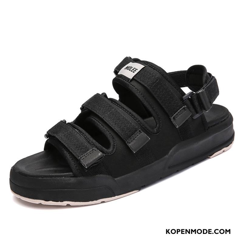 Sandalen Heren Antislip Brits Mannen Sandaal Zomer Casual Zandkleur Zwart