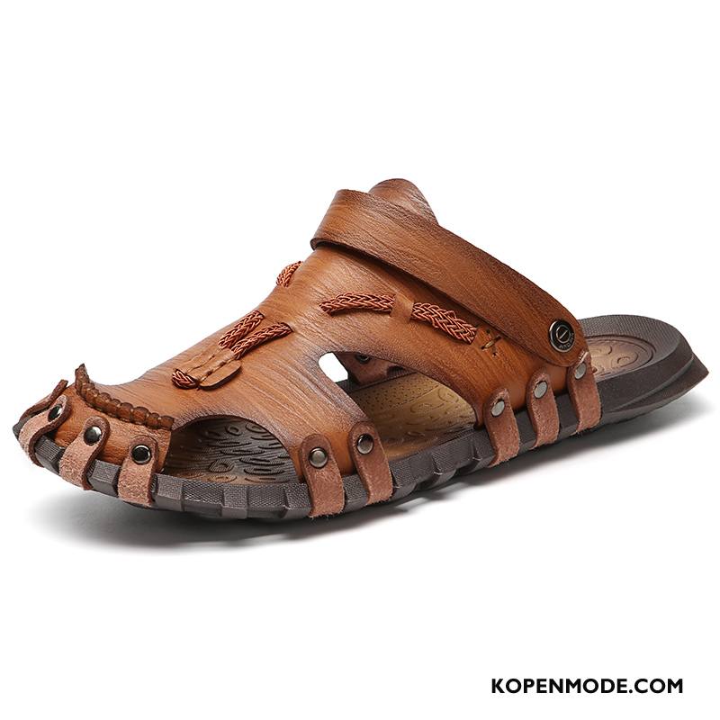 Sandalen Heren Casual Mannen Kant Schoenen Grote Maten Trend Zandkleur Geel