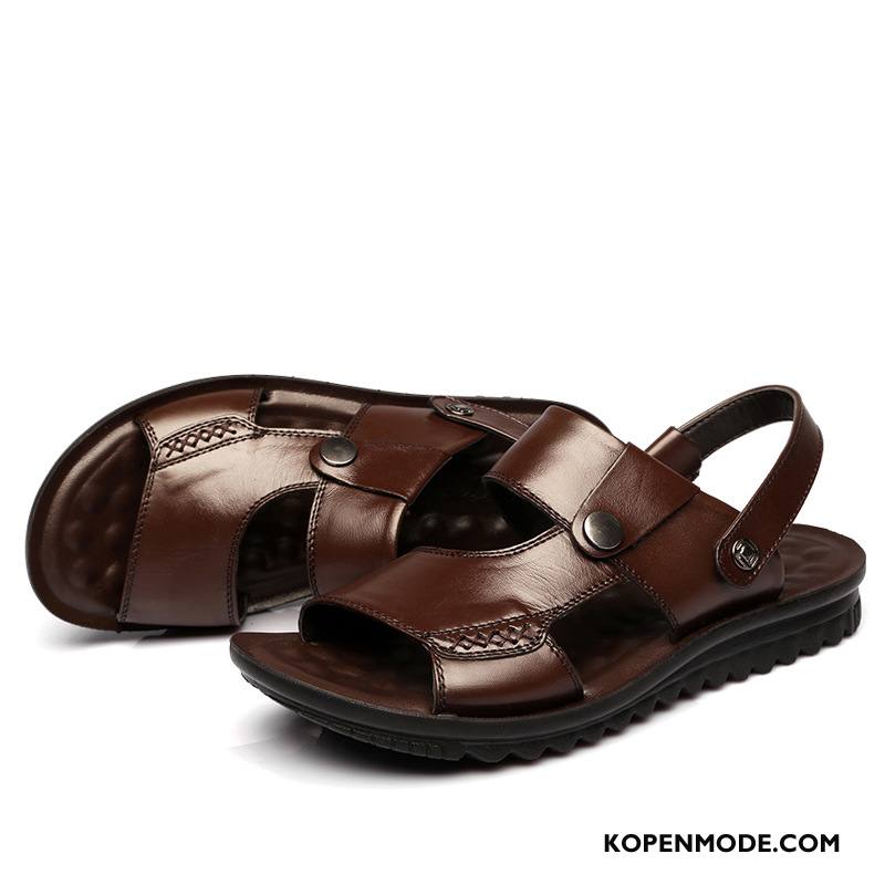 Sandalen Heren Casual Zomer Echt Leer Mannen Sandaal 2018 Zandkleur Bruine