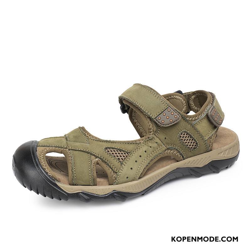 Sandalen Heren Echt Leer Zomer Mannen Sandaal Casual Outdoor Zandkleur