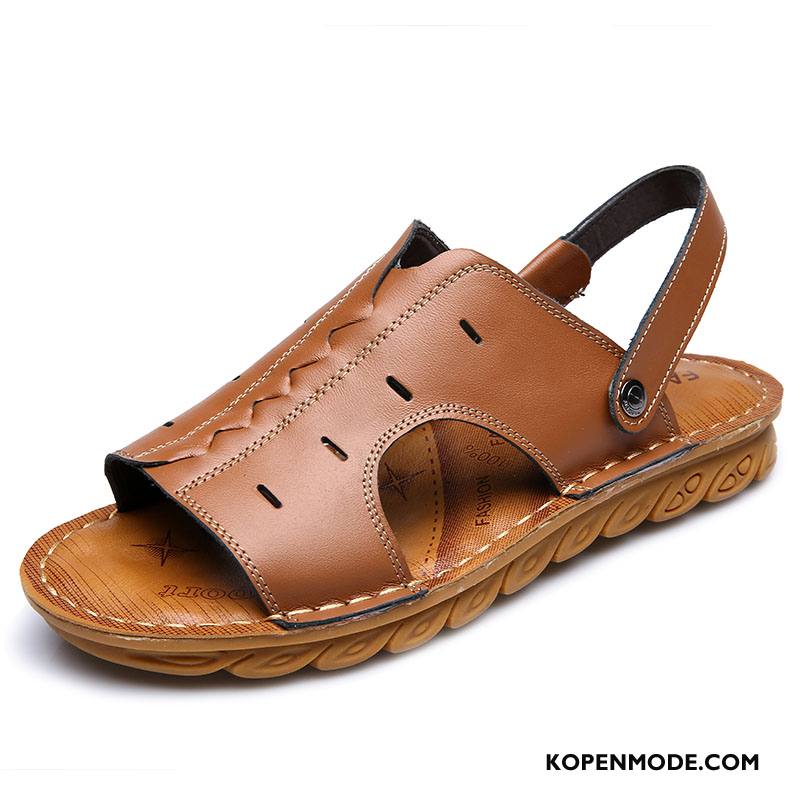 Sandalen Heren Pantoffels Mannen Zachte Zolen Leren Schoenen Casual Zomer Zandkleur Bruine