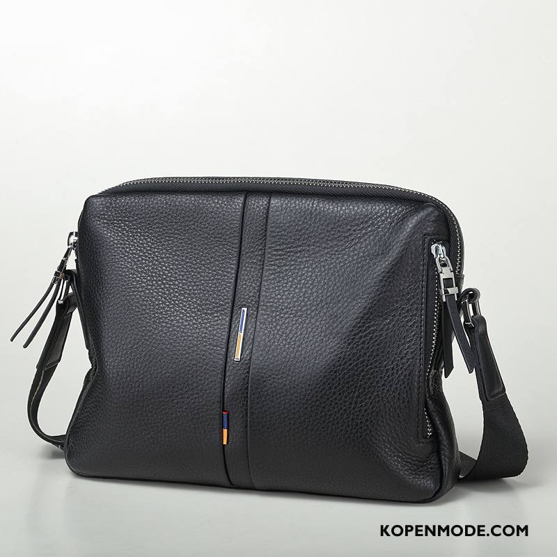 Schoudertas Heren Casual Lederen Mode Messenger Tas Mannen Mini Zwart