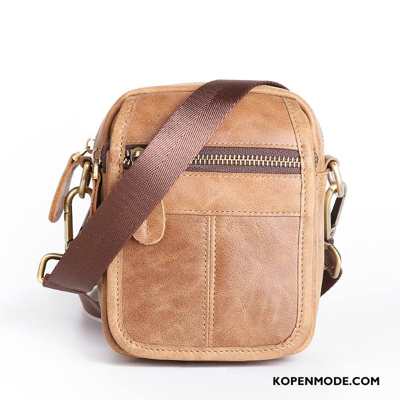 Schoudertas Heren Echt Leer Casual Lederen Mannen Messenger Tas Mini Bruine