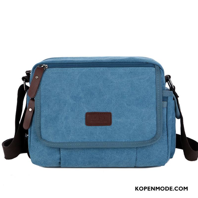 Schoudertas Heren Messenger Tas Casual Canvas Portable Rugzak Lichte Blauw