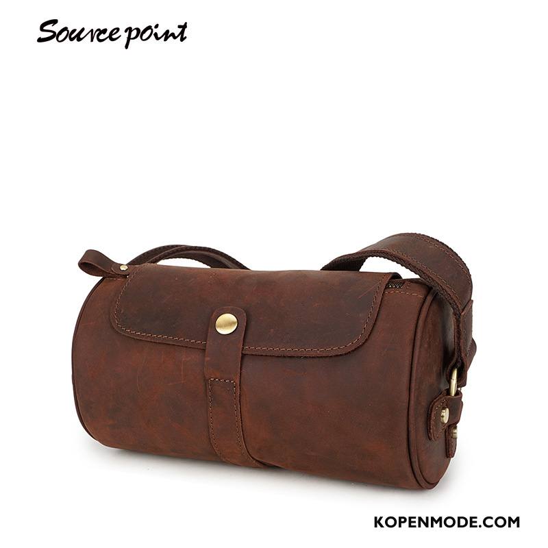 Schoudertas Heren Messenger Tas Leer Mannen Vintage Echt Leer Trend Bruine Donker