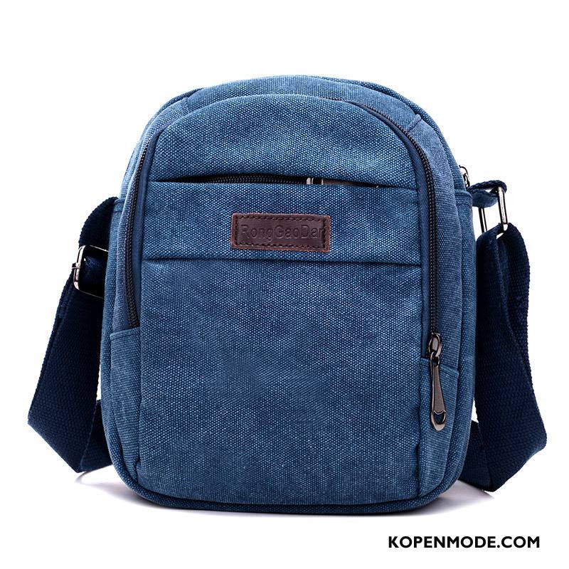 Schoudertas Heren Nieuw Meerlaags Rugzak Casual Mannen Canvas Blauw