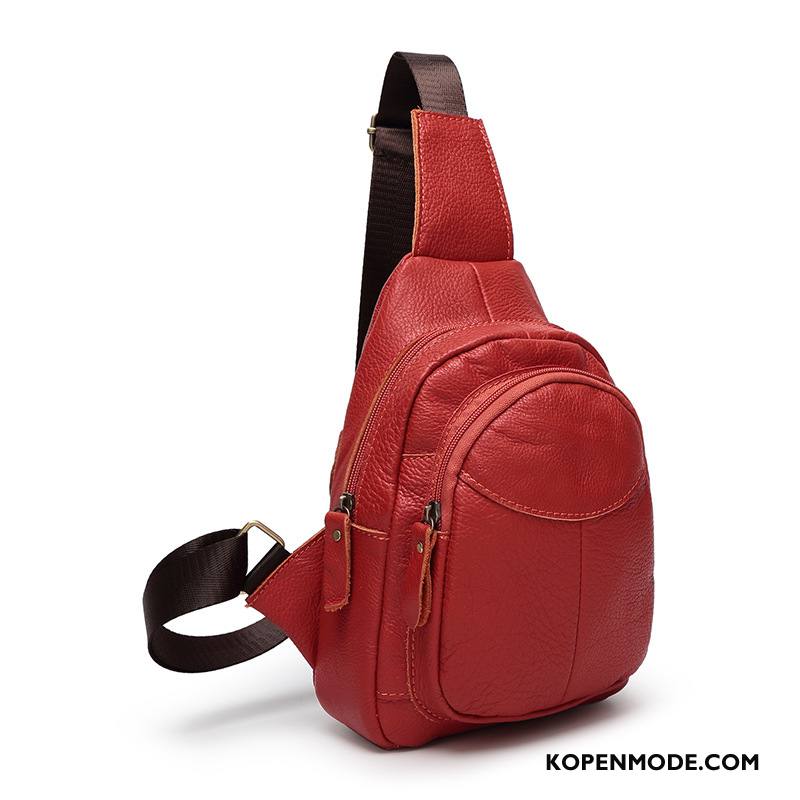 Schoudertas Heren Outdoor Casual Mannen Echt Leer Lederen Borst Tas Rood