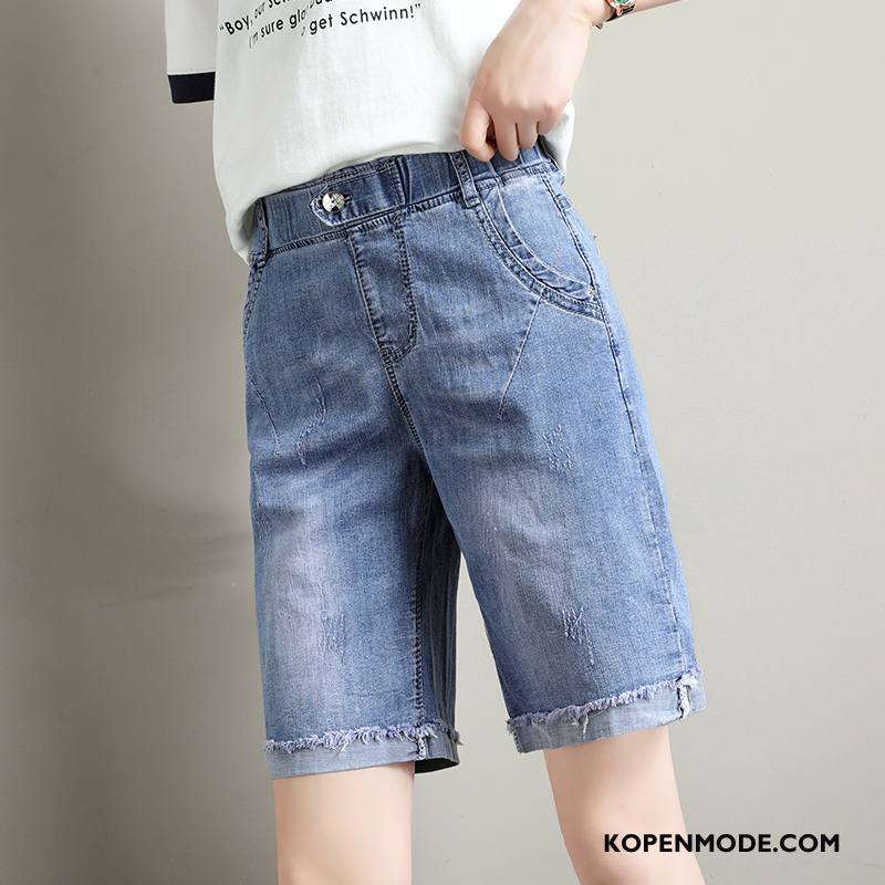 Shorts Dames Nieuw Korte Broek Hoge Taille Vet Grote Maten Zomer Blauw