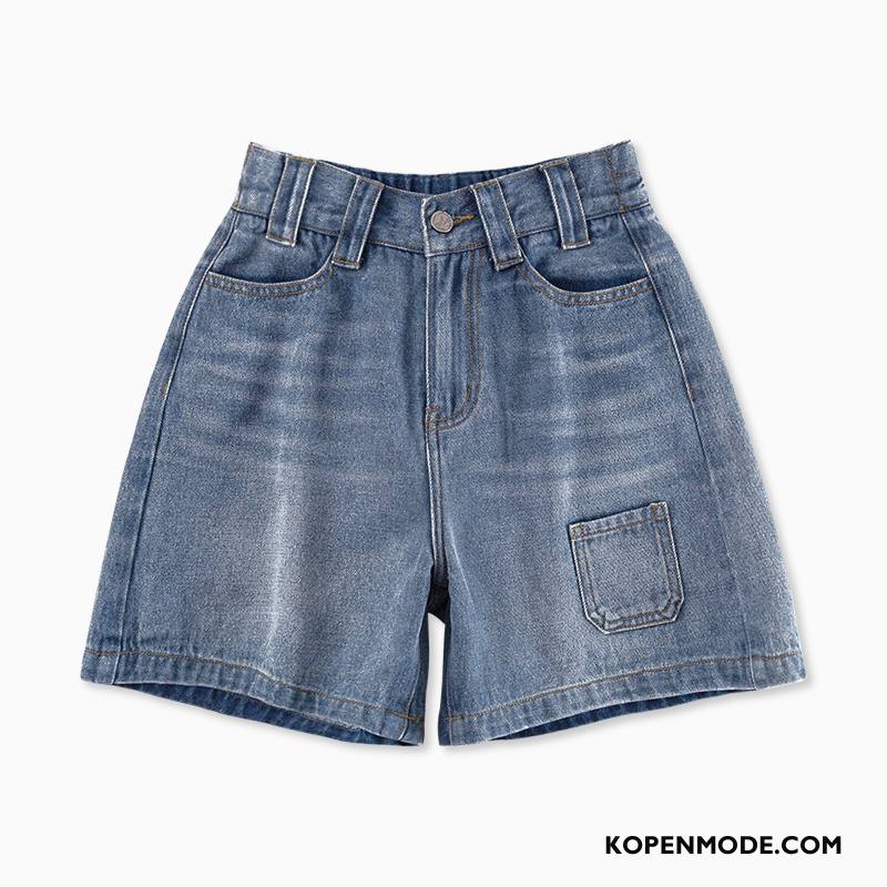 Shorts Dames Rechtdoor Dunne Korte Broek Zomer Losse Denim Donkerblauw Blauw