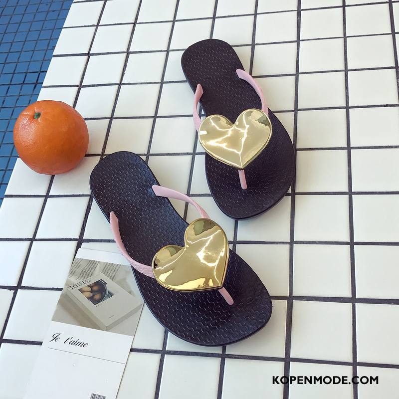 Slippers Dames Bovenkleding Plat Strand Alle Wedstrijden Mode Zomer Zandkleur Gouden