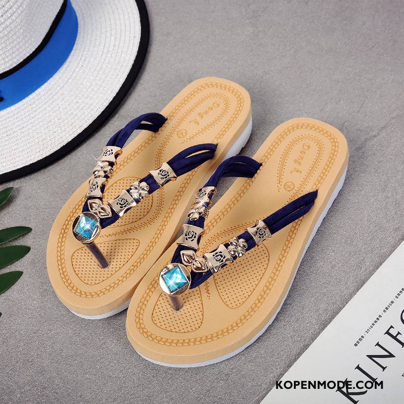 Slippers Dames Mode Alle Wedstrijden Pantoffels Plat Zomer Vrouwen Blauw Zandkleur