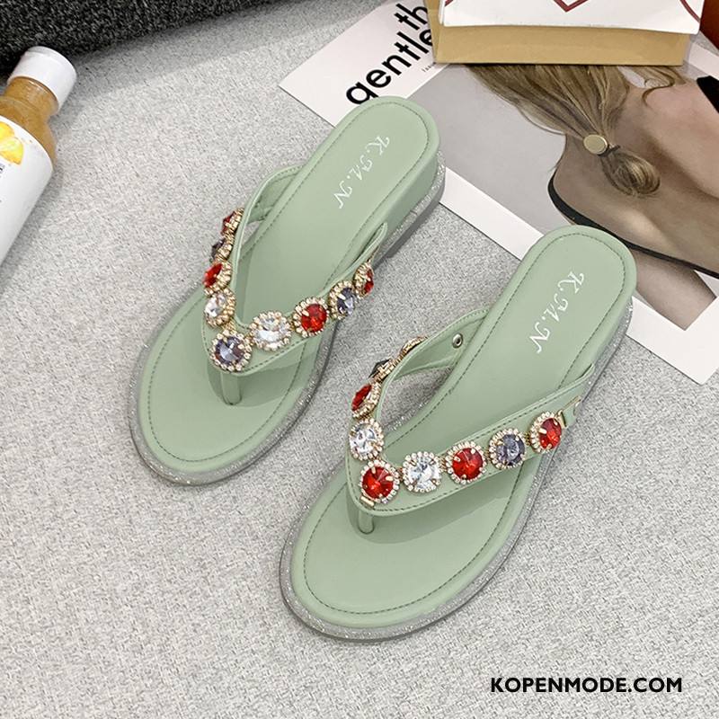 Slippers Dames Trend Met Strass Pantoffels Vrouwen Bovenkleding Strand Zandkleur Rood Groen