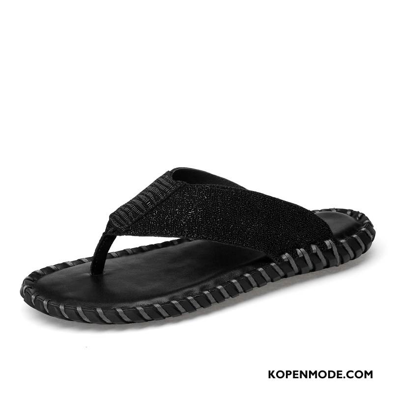 Slippers Heren Echt Leer Mannen Zachte Zolen Antislip Schoenen Pantoffels Zandkleur Zwart