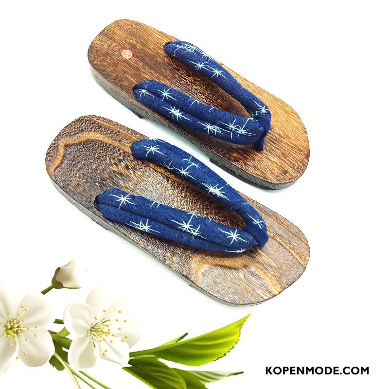 Slippers Heren Mannen Pantoffels Zomer Houten Sandaal Blauw Zandkleur