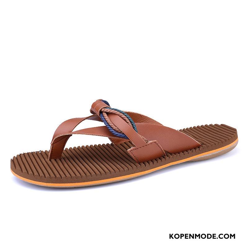 Slippers Heren Mannen Sandaal Leer Zomer 2018 Bruine