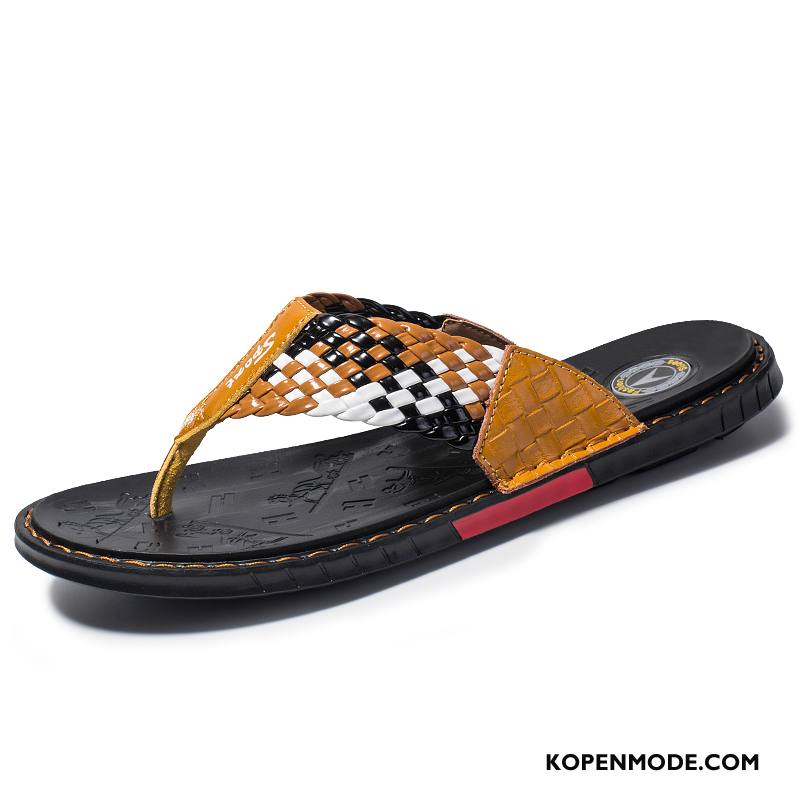 Slippers Heren Outdoor Mannen Pantoffels Echt Leer Sandaal Zomer Bruine